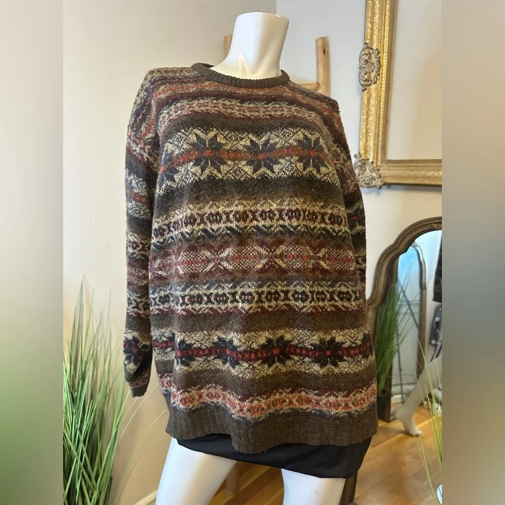 Eddie Bauer Men's Wool Blend Fair Isle Crewneck Sweater Medium VINTAGE AKA - Picture 1 of 8